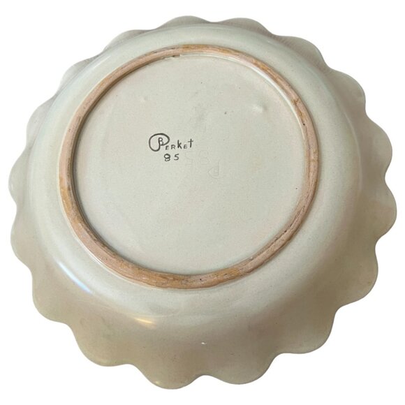 Vtg 1985 PIE PLATE Stoneware Signed Handpainted Ruffled Fluted Oven Safe Floral - Picture 14 of 14